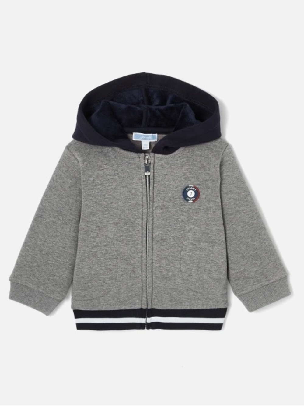 Jacadi Grey Zip-Up Hoodie with Navy Hood 6 months